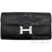 エルメス　コンスタンスロング　トゥーゴー　黒　ブラック　クロコダイル　アリゲーターマット　シルバー金具  【新品】HERMES Constance long To Go Black Crocodile Alligator Mat Silver Buckle 【NEW】