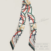 エルメス　ツイリースカーフ　"伝説のハーネス"　ブラン×ヴェールロデン×ルージュ　【新品】 HERMES Twilly Scarf  "Harnais Legendaire" Blanc×Vert Loden×Rouge 【NEW】