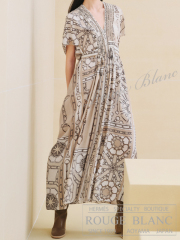 エルメス　カフタンドレス　ワンピース　ベルト付　”カレイドスコープ・エフェクト”　ベージュ　#34　タグ付  【新品】 HERMES Long dress One-piece ”Effet Kaleidoscope” Beige【NEW】