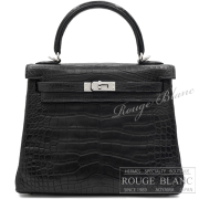 エルメス　ケリー25　内縫い　黒　ブラック　クロコダイル　アリゲーターマット　シルバー金具 【新品】 HERMES Kelly 25 Black Crocodile Alligator Mat Silver Buckle【NEW】