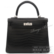 エルメス　ケリー25　内縫い　黒　ブラック　クロコダイル　ポロサスマット　シルバー金具 【新品】 HERMES Kelly 25 Black Crocodile Porosus Mat Silver Buckle【NEW】