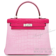 エルメス　ケリー25　内縫い　バイカラー　ピンク×フランボワーズ　クロコダイル　アリゲーターマット　シルバー金具　【新品】 HERMES Kelly 25 Bi-color Pink×Framboise Crocodile Alligator Mat Silver Buckle 【NEW】