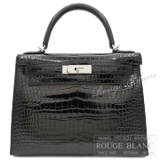 エルメス　ケリー28　外縫い　黒　ブラック　クロコダイル　ポロサスリセ　シルバー金具 【新品】 HERMES Kelly28 Black Crocodile Porosus Lisse Silver Buckle【NEW】
