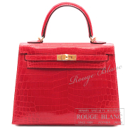 エルメス　ケリー25　ゼラニウム　クロコダイル　ニロティカスリセ　ゴールド金具　外縫い　【新品】　HERMES Kelly25 Geranium Crocodile Niloticus lisse Gold buckle 【NEW】
