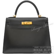エルメス　ケリー28　黒　ブラック　ボックスカーフ　ゴールド金具　外縫い 【中古】 HERMES Kelly28 Black Box calf Gold Buckle 【USED】