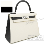 エルメス　ケリー28　スペシャルオーダー　クレ×ブラック　エプソン　シルバー金具　外縫い　【新品同様】 HERMES Kelly28 Special order  Craire×Black Epsom Silver Buckle 【USED】