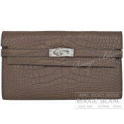 エルメス　ケリーウォレット　ロング　グリエレファント　クロコダイル　アリゲーターマット　シルバー金具　【新品】　HERMES Kelly Wallet Long Gris elephant Crocodile Alligator Mat Silver Buckle【NEW】