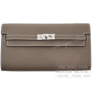 エルメス　ケリーウォレット ロング トゥーゴー　エトゥープ　エプソン　シルバー金具　【新品】　HERMES Kelly Wallet Long To Go Etoupe Epsom Silver Buckle 【NEW】