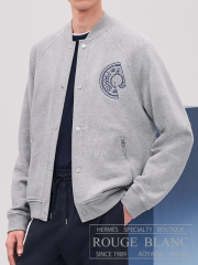 エルメス　2025 S/S　メンズ　テディブルゾン パッチ　”クルー・ド・セル”　グリクレール　#M　タグ付  【新品】 HERMES Men's Varsity jacket "Clou de Selle" Gris clair 【NEW】