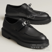 エルメス　メンズ　ローファー　ダービー　”ロイヤル”　黒　ブラック　ブラック金具　#42 1/2　【新品】 HERMES Men's Loafer derby "Loyal" Black Black Buckle 【NEW】