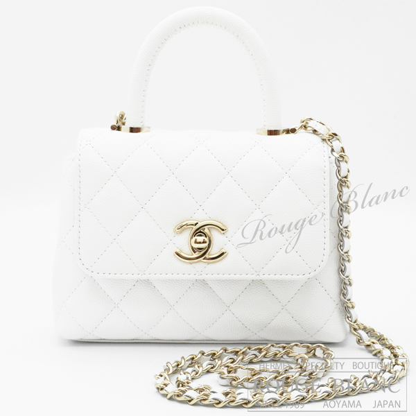 シャネル　ココハンドル　ミニ　チェーンバッグ　ホワイト　キャビアスキン　シャンパンゴールド金具 【新品】CHANEL Coco handle Mini White Chain shoulder bag【NEW】