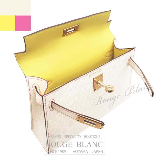 エルメス　ケリーミニ 2/ミニケリー 2　スペシャルオーダー　ナタ×ライム　ピンクステッチ　エプソン　ゴールド金具  外縫い【新品】HERMES Mini Kelly 2 Special Order Nata×Lime Pink stitch Epsom Gold Buckle 【NEW】