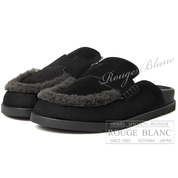 エルメス サンダル ミュール ”ゴー” ムートン ブラック 黒 #36 1/2  