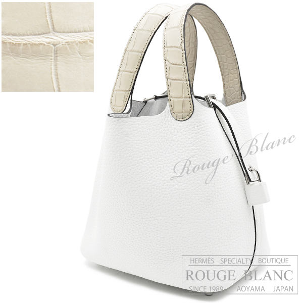 エルメス　ピコタンロックタッチPM/18　ニューホワイト×ベトン　トリヨンクレマンス×アリゲーターマット　シルバー金具 【新品】 HERMES HERMES Picotan lock touch PM/18 New white×Beton Taurillon Clemence×Alligator mat Silver Buckle 【NEW】