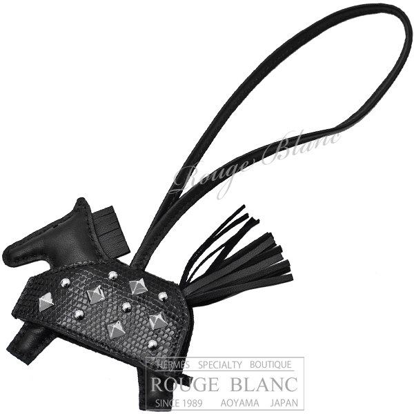 エルメス　ロデオ　ロベオ　ロック　PM　黒　ブラック　アニオン×リザード　シルバー金具　バッグチャーム  【新品】 HERMES Rodeo Robeo Rock PM Black Agneau Milo×Lizard Silver Buckle 【NEW】