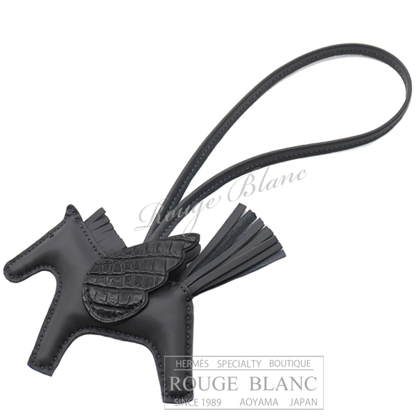 エルメス　ロデオ　ペガサス　タッチ　PM　アルドワーズ×ブラック　アニオン×クロコダイルアリゲーターマット　バッグチャーム 【新品】 HERMES Rodeo Pegasus Touch PM Ardoise×Black Agneau Milo×Crocodile Alligator Matt【NEW】
