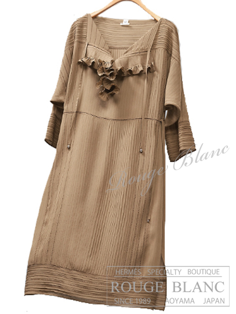 エルメス　ラッフルワンピース　インナー付　ヴェール・ゴビ　#38　タグ付　【新品】 HERMES Ruffled openwork dress Vert Gobi 【NEW】