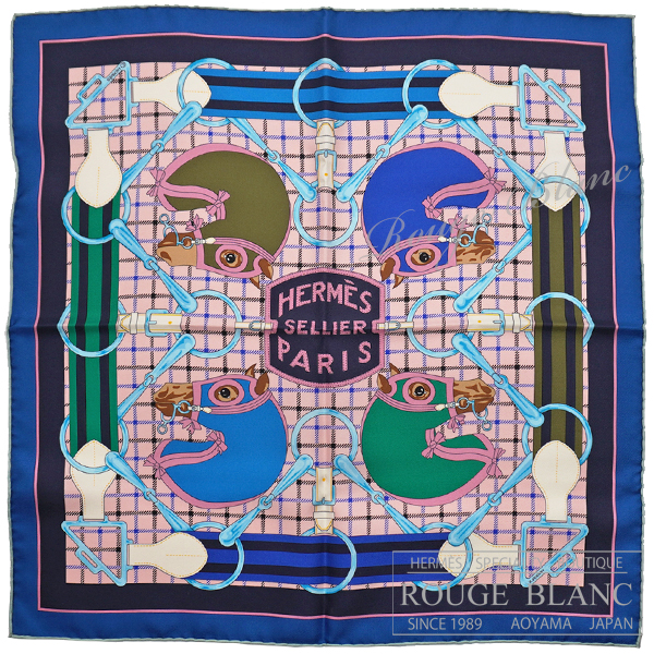 エルメス　ガヴロッシュ45　カレ　スカーフ　”タッタソール”　シエル×ターコイズ×ブルーロイ　【新品】HERMES Gavroche45 Carre Scarf "Tatersale" Ciel×Turquoise×Bleu roy 【NEW】