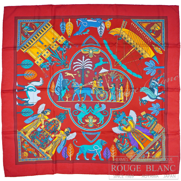 エルメス　カレ90　スカーフ　”ペルセポリス”　ルージュ　【未使用品】 HERMES Carre 90 "Persepolis" Rouge 【UNUSED】
