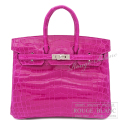 エルメス　バーキン25　ローズシェヘラザード　ニロティカスリセ　シルバー金具  【中古】 HERMES Birkin25 Rose Scheherazade Crocodile Niloticus lisse Silver Buckle【USED】