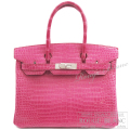 エルメス バーキン30 フューシャピンク クロコダイル ポロサス リセ シルバー金具 【中古】 HERMES Birkin30 Fuschia Pink Crocodile Porosus Lisse Silver Buckle【USED】