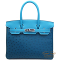 エルメス　バーキン30　ターコイズ×コルヴェール×コバルト　オーストリッチ×トリヨン×スイフト S金具　【新品】  HERMES Birkin30 Turquoise　Colvert Cobalt 【NEW】