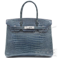 エルメス　バーキン30　ブルーブライトン　クロコダイル ポロサス リセ　シルバー金具　【中古】 HERMES Birkin30 Bleu brighton Crocodile Porosus Lisse Silver Buckle【USED】