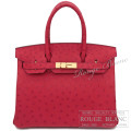 エルメス　バーキン30　ルージュヴィフ　オーストリッチ　ゴールド金具　【新品】 　HERMES Birkin30 Rouge Vif Ostrich Gold Buckle　【NEW】