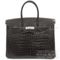 エルメス バーキン35 グラファイト クロコダイル ポロサス リセ シルバー金具 【中古】 HERMES Birkin35 Graphite Crocodile Porosus Lisse Silver Buckle【USED】
