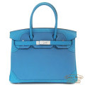 エルメス バーキンギリーズ30 ターコイズ トゴ×スイフト S金具【新品】HERMES Birkin30 Gillies Turquoise Silver Buckle　【NEW】
