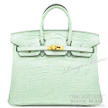 エルメス　バーキン25　ヴェールデュー　クロコダイル　アリゲーターマット　ゴールド金具 【新品同様】 HERMES Birkin25 Vert D'Eau Crocodile Alligator Mat Gold Buckle【USED】