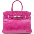エルメス　バーキン30　ローズシェヘラザード　クロコダイル ポロサス リセ　WGダイヤモンド金具　【中古】 HERMES Birkin30 Rose scheherazade Crocodile Porosus Lisse WG Diamond Buckle 【USED】