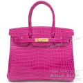 エルメス　バーキン30　ローズシェヘラザード　クロコダイル　ポロサスリセ　ゴールド金具 【新品同様】 HERMES Birkin30 Rose scheherazade Crocodile Porosus Lisse Gold Buckle 【USED】