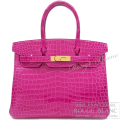 エルメス　バーキン30　ローズシェヘラザード　クロコダイル　ポロサスリセ　ゴールド金具 【新品同様】 HERMES Birkin30 Rose scheherazade Crocodile Porosus Lisse Gold Buckle 【USED】