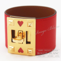 エルメス　レザーブレスレット　バングル　”アス・ドゥ・クール”　ルージュドゥクール　スイフト　ゴールド金具　T2 【新品】 HERMES Bangle Rouge de coeur Swift Gold Buckle 【NEW】