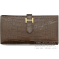エルメス　ベアンスフレ　グリスエレファント　クロコダイル　アリゲーター マット　ゴールド金具【新品】 HERMES  Bearn with gusset Gris elephant Crocodile Mat Gold Buckle【NEW】