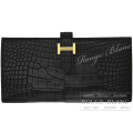 エルメス　ベアンスフレ　黒　ブラック　クロコダイル　アリゲーターマット　ゴールド金具　【新品】 HERMES Bearn with Gusset Black Crocodile Alligator Mat Gold Buckle【NEW】