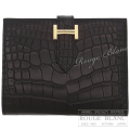 エルメス　ベアンコンパクト　黒　ブラック　クロコダイル　アリゲーターマット　ゴールド金具【新品】 HERMES Wallet Bearn Compact Black Crocodile Alligator Mat Gold Buckle【NEW】
