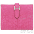 エルメス　ベアンコンパクト　ローズショッキング　クロコダイル　アリゲーターマット　シルバー金具 【新品】 HERMES Wallet Bearn Compact Rose Shocking Crocodile Alligator Mat Silver Buckle【NEW】
