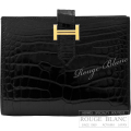 エルメス　ベアンコンパクト　黒　ブラック　クロコダイル　アリゲーターリセ　ゴールド金具　【新品】　HERMES Wallet Bearn Compact Black Crocodile Alligator lisse Gold Buckle 【NEW】