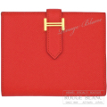 エルメス　ベアンコンパクト　ルージュトマト　エプソン　ゴールド金具　【新品同様】 HERMES Wallet Bearn Compact Rouge tomato Epsom Silver Buckle 【USED】
