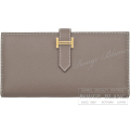 エルメス　ベアンスフレ　エトゥープ　ヴォーマダム　ゴールド金具　【新品】 HERMES Wallet Bearn with Gusset Etoupe Veau Madame Gold Buckle 【NEW】