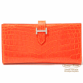 エルメス ベアン オレンジ ニロティカス WGダイヤ金具 【新品】HERMES Wallet Bearn Orange Crocodile Niloticus 【NEW】