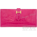 エルメス　ベアンスフレ　ローズメキシコ　クロコダイル　アリゲーターリセ　ゴールド金具【新品】 HERMES  Bearn with Gusset Rose mexico Crocodile Alligator lisse  Gold Buckle【NEW】