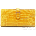 エルメス ベアンスフレ ジョーヌアンブル　クロコダイル　アリゲーター リセ　ゴールド金具【新品】 HERMES  Bearn with　Gusset Jaune ambre Crocodile　Alligator　Lisse【NEW】