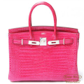 エルメス バーキン30 フューシャピンク ポロサス WGダイヤ金具 【新品】HERMES Birkin30 Fuschia Crocodile Porosus Lisse 【NEW】