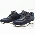 シャネル　スニーカー　シューズ　ネイビーブルー　ツイード　#38　ココマーク　24A　【新品】　CHANEL Sneakers Navy Blue Tweed【NEW】