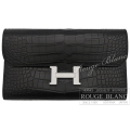 エルメス　コンスタンスロングウォレット　黒　ブラック　クロコダイル　アリゲーター　マット　シルバー金具 【新品】　HERMES Constance long  Wallet Black Alligator Mat Silver Buckle 【NEW】