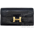 エルメス　コンスタンスロングウォレット　ブルーバルト　クロコダイル　アリゲーター　リセ　ゴールド金具 　【新品】　HERMES Constance long  Wallet Bleu baltique Alligator Lisse Gold Buckle 【NEW】