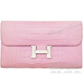 エルメス　コンスタンスロングウォレット　ピンク　クロコダイル　アリゲーターマット　シルバー金具 【中古】　HERMES Constance long  Wallet Pink Alligator Mat Silver Buckle【USED】